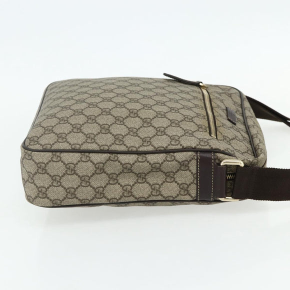 GUCCI GG Supreme Schoudertas PVC Leer Beige Goud 201448 Auth 177612A