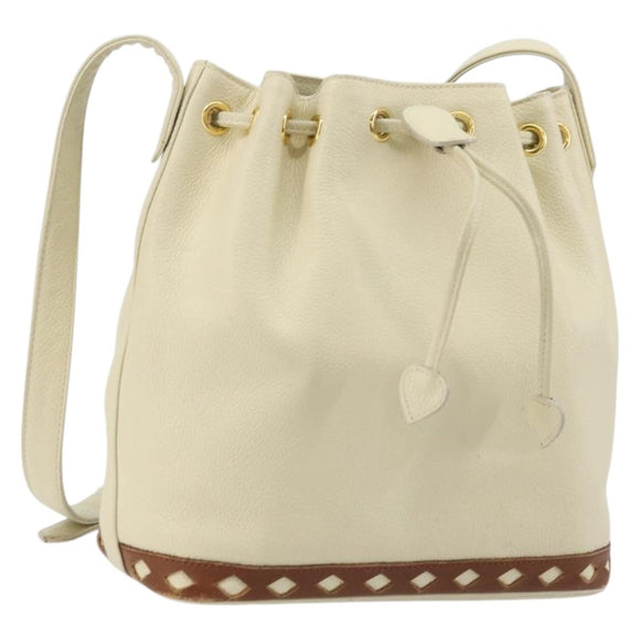 SAINT LAURENT Shoulder Bag Leather Ivory Gold Auth 177619A