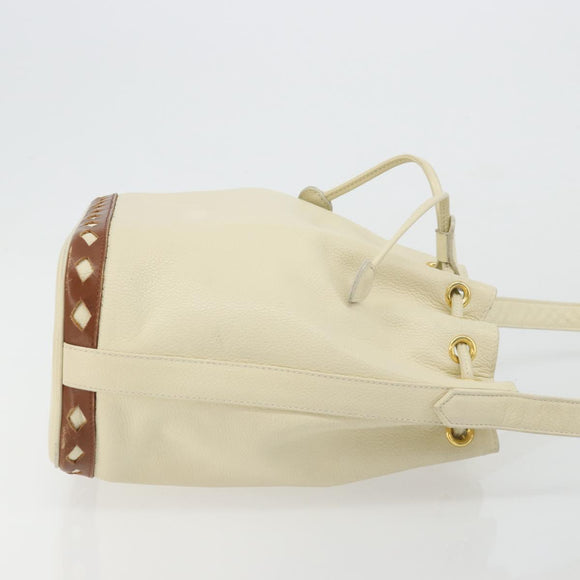 SAINT LAURENT Shoulder Bag Leather Ivory Gold Auth 177619A
