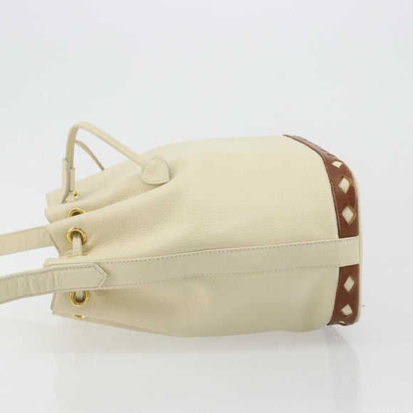 SAINT LAURENT Shoulder Bag Leather Ivory Gold Auth 177619A