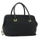 CELINE Circle Hand Bag Nylon Black Gold Auth 177620-1