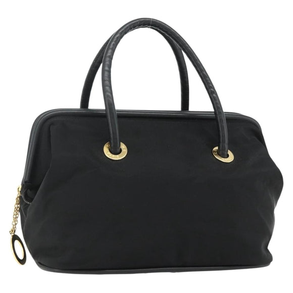 CELINE Circle Hand Bag Nylon Black Gold Auth 177620