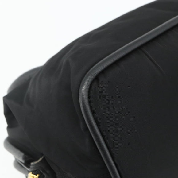 CELINE Circle Hand Bag Nylon Black Gold Auth 177620