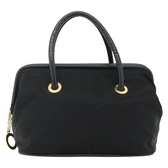 CELINE Circle Hand Bag Nylon Black Gold Auth 177620