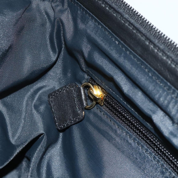 CELINE Circle Hand Bag Nylon Black Gold Auth 177620