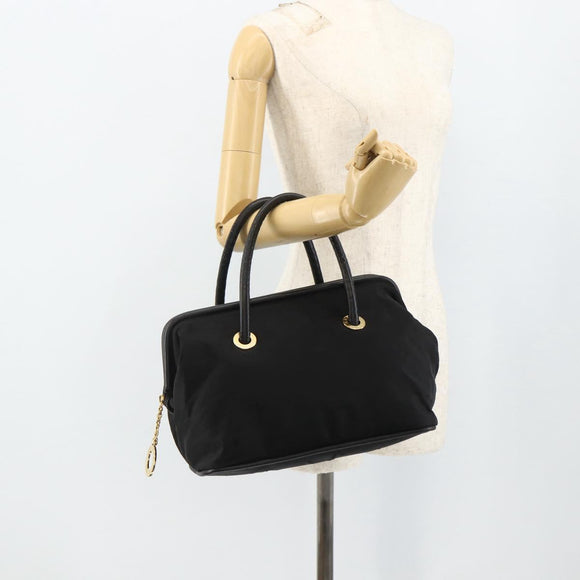 CELINE Circle Hand Bag Nylon Black Gold Auth 177620