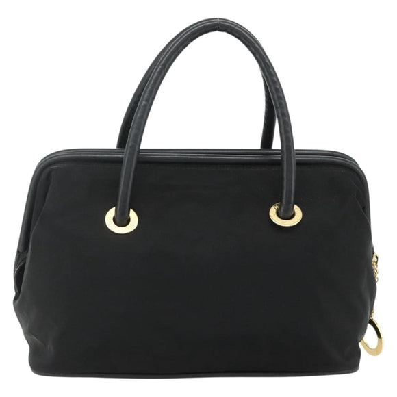CELINE Circle Hand Bag Nylon Black Gold Auth 177620