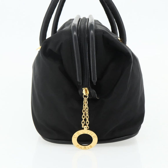 CELINE Circle Hand Bag Nylon Black Gold Auth 177620