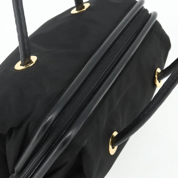 CELINE Circle Hand Bag Nylon Black Gold Auth 177620