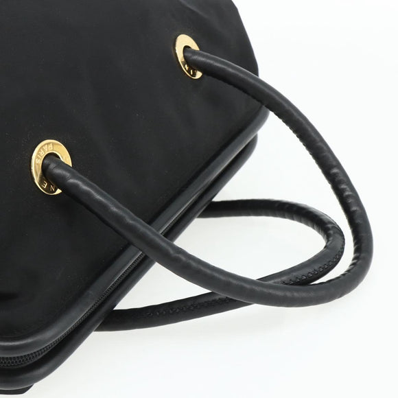 CELINE Circle Hand Bag Nylon Black Gold Auth 177620