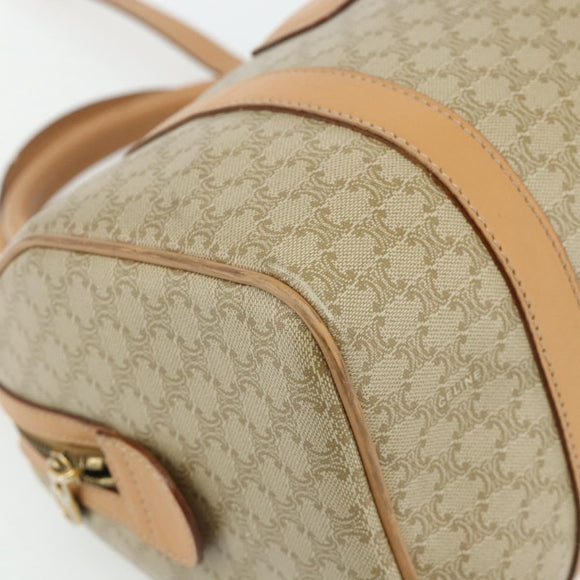 CELINE Macadam Canvas Boston Bag PVC 2-weg Beige Goud Auth 177621A