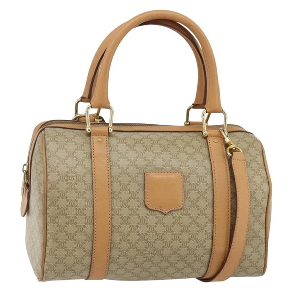CELINE Macadam Canvas Boston Bag PVC 2-weg Beige Goud Auth 177621A
