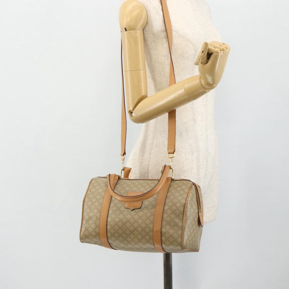 CELINE Macadam Canvas Boston Bag PVC 2-weg Beige Goud Auth 177621A