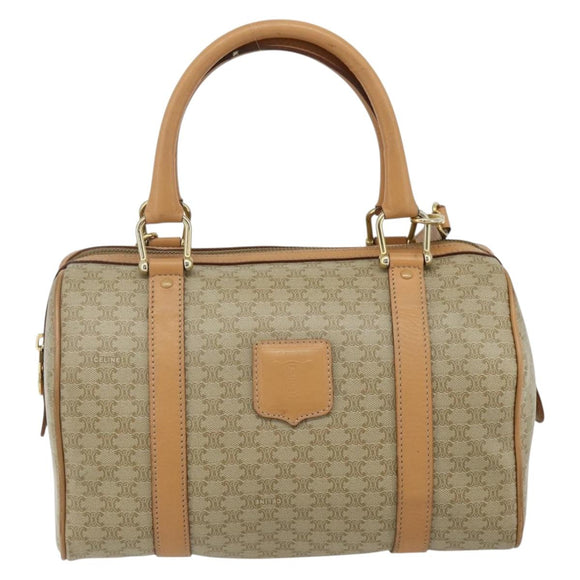 CELINE Macadam Canvas Boston Bag PVC 2-weg Beige Goud Auth 177621A
