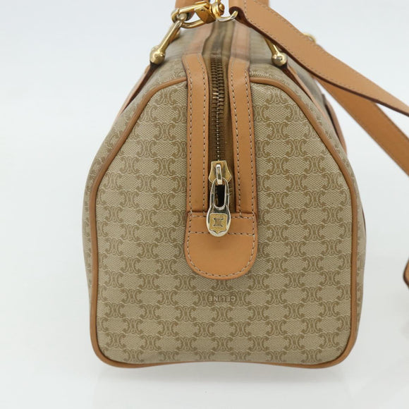 CELINE Macadam Canvas Boston Bag PVC 2-weg Beige Goud Auth 177621A
