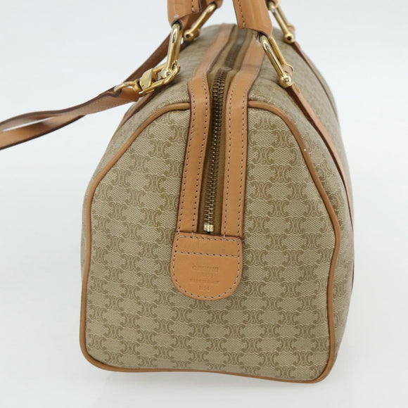 CELINE Macadam Canvas Boston Bag PVC 2-weg Beige Goud Auth 177621A