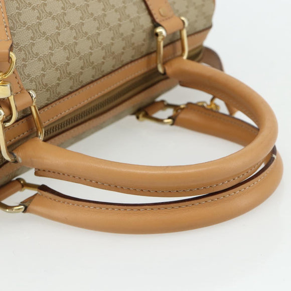 CELINE Macadam Canvas Boston Bag PVC 2-weg Beige Goud Auth 177621A