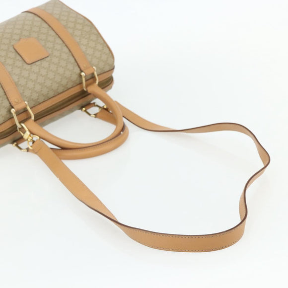 CELINE Macadam Canvas Boston Bag PVC 2-weg Beige Goud Auth 177621A