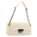 CHANEL Choco Bar Chain Shoulder Bag Lamb Skin White Silver CC Auth 177622-1