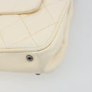 CHANEL Choco Bar Chain Shoulder Bag Lamb Skin White Silver CC Auth 177622-15