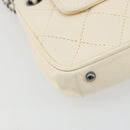 CHANEL Choco Bar Chain Shoulder Bag Lamb Skin White Silver CC Auth 177622-16