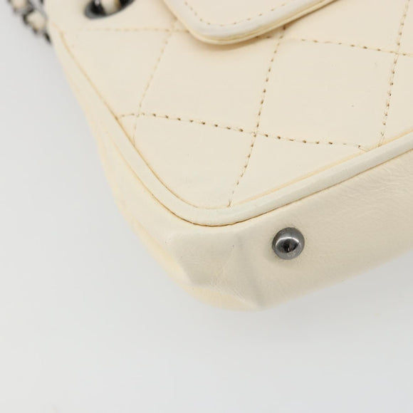 CHANEL Choco Bar Chain Shoulder Bag Lamb Skin White Silver CC Auth 177622