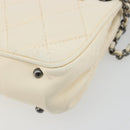 CHANEL Choco Bar Chain Shoulder Bag Lamb Skin White Silver CC Auth 177622-17