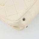 CHANEL Choco Bar Chain Shoulder Bag Lamb Skin White Silver CC Auth 177622-18