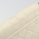 CHANEL Choco Bar Chain Shoulder Bag Lamb Skin White Silver CC Auth 177622-8
