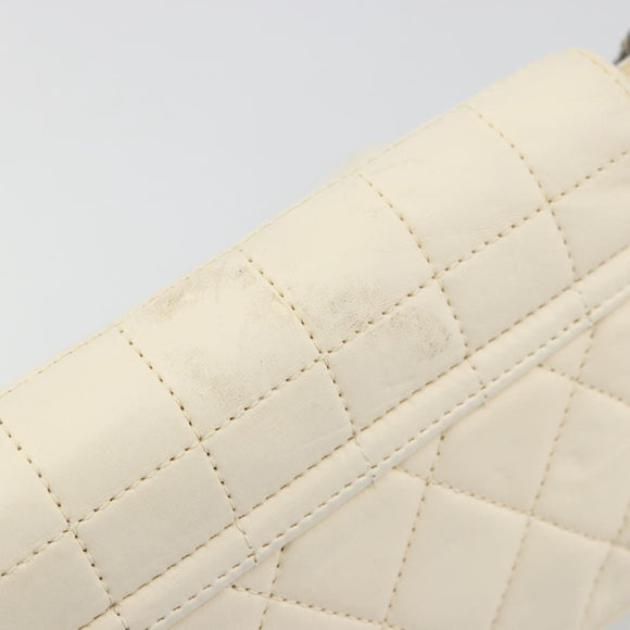 CHANEL Choco Bar Chain Shoulder Bag Lamb Skin White Silver CC Auth 177622