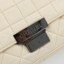 CHANEL Choco Bar Chain Shoulder Bag Lamb Skin White Silver CC Auth 177622-19
