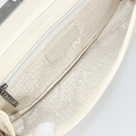 CHANEL Choco Bar Chain Shoulder Bag Lamb Skin White Silver CC Auth 177622