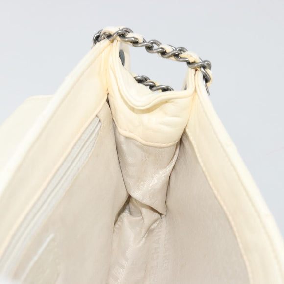 CHANEL Choco Bar Chain Shoulder Bag Lamb Skin White Silver CC Auth 177622