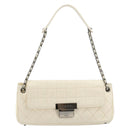 CHANEL Choco Bar Chain Shoulder Bag Lamb Skin White Silver CC Auth 177622-13