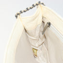 CHANEL Choco Bar Chain Shoulder Bag Lamb Skin White Silver CC Auth 177622-22