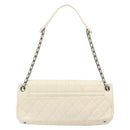 CHANEL Choco Bar Chain Shoulder Bag Lamb Skin White Silver CC Auth 177622-2