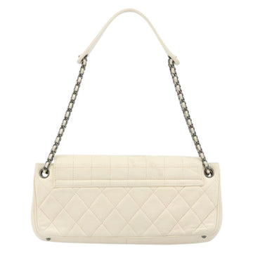 CHANEL Choco Bar Chain Shoulder Bag Lamb Skin White Silver CC Auth 177622 - 0