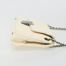 CHANEL Choco Bar Chain Shoulder Bag Lamb Skin White Silver CC Auth 177622-3