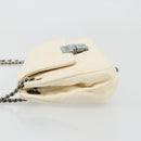 CHANEL Choco Bar Chain Shoulder Bag Lamb Skin White Silver CC Auth 177622-4