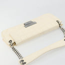 CHANEL Choco Bar Chain Shoulder Bag Lamb Skin White Silver CC Auth 177622-6