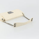 CHANEL Choco Bar Chain Shoulder Bag Lamb Skin White Silver CC Auth 177622-7