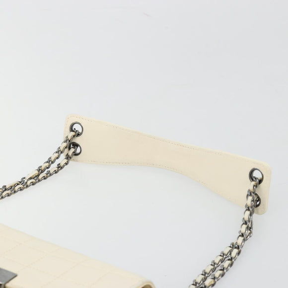 CHANEL Choco Bar Chain Shoulder Bag Lamb Skin White Silver CC Auth 177622