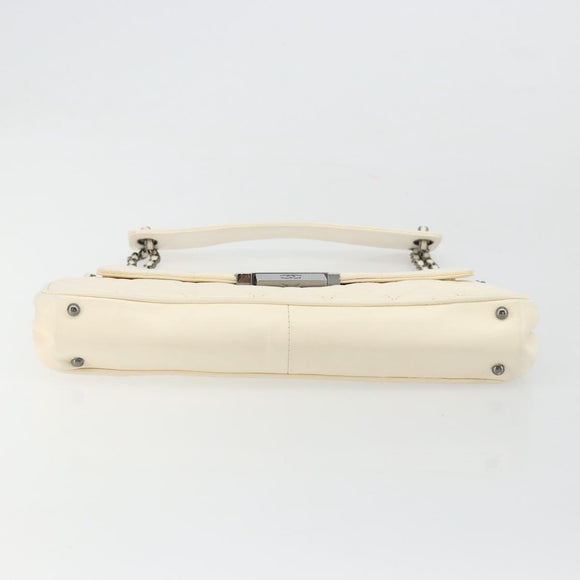 CHANEL Choco Bar Chain Shoulder Bag Lamb Skin White Silver CC Auth 177622