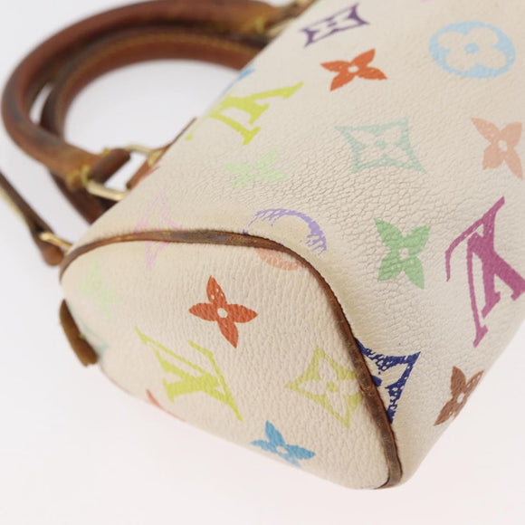 LOUIS VUITTON Monogram Multicolor Mini Speedy Hand Bag White M92645 Auth 177623