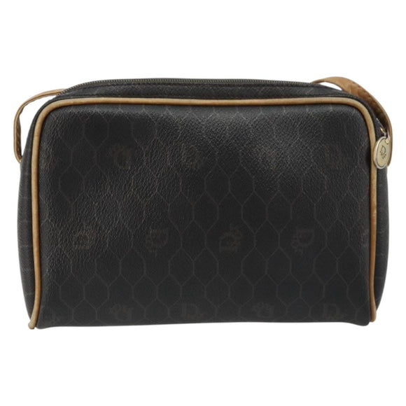 Christian Dior Honeycomb Canvas Shoulder Bag PVC Black Gold Auth 177626