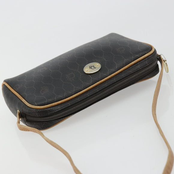 Christian Dior Honeycomb Canvas Shoulder Bag PVC Black Gold Auth 177626