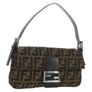 FENDI Zucca Canvas Mamma Baguette Shoulder Bag Brown Black Auth 177645SAV-1