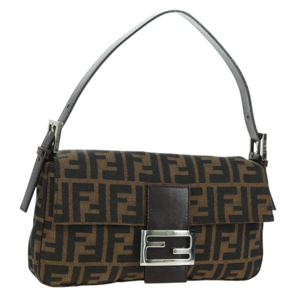 FENDI Zucca Canvas Mamma Baguette Shoulder Bag Brown Black Auth 177645SAV