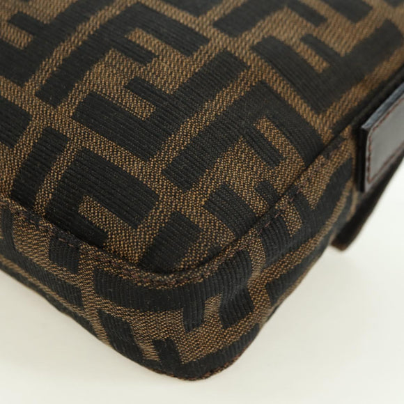 FENDI Zucca Canvas Mamma Baguette Shoulder Bag Brown Black Auth 177645SAV