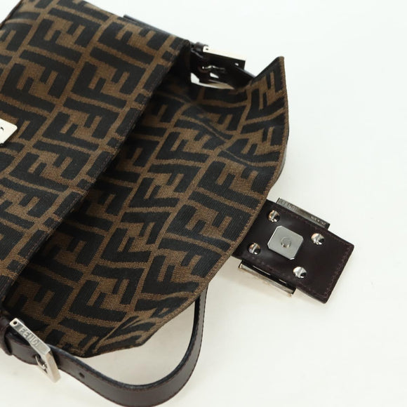 FENDI Zucca Canvas Mamma Baguette Shoulder Bag Brown Black Auth 177645SAV
